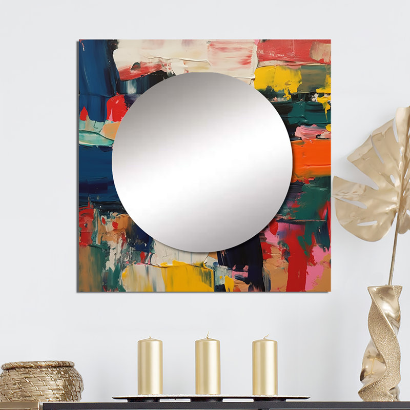 Aceta - Miroir carré rouge bleu cubiste Fusion Cubism, 23 po x 23 po