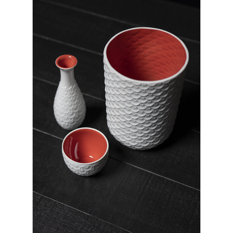 White/Red 7.09" Porcelain Table Vase