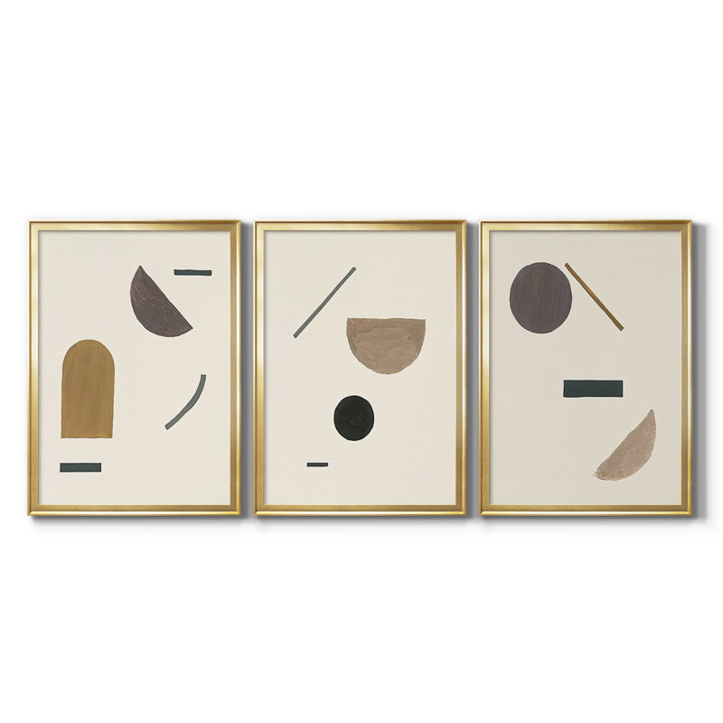Intraconnect I - Toile tendue avec châssis sur mesure - 3 pièces, H 19 po x l 27 po, Doré
