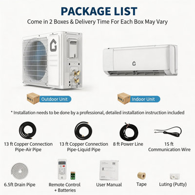 12000 BTU Mini Split Air Conditioner with Heat Pump, 230V Ductless Inverter AC, 18.5 SEER, WiFi Smart Control, Wall-Mounted System for Home, Office, Garage & Shop