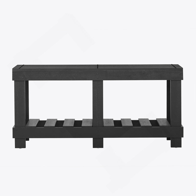 Vintage Entryway Table Crafted From Solid Cedar Wood, Featuring Natural Grain, Reinforced Legs, Rivet Decor, And Storage Shelf