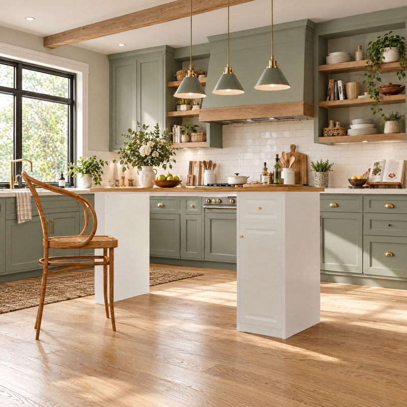 Îlot de cuisine avec armoire de rangement, tiroirs