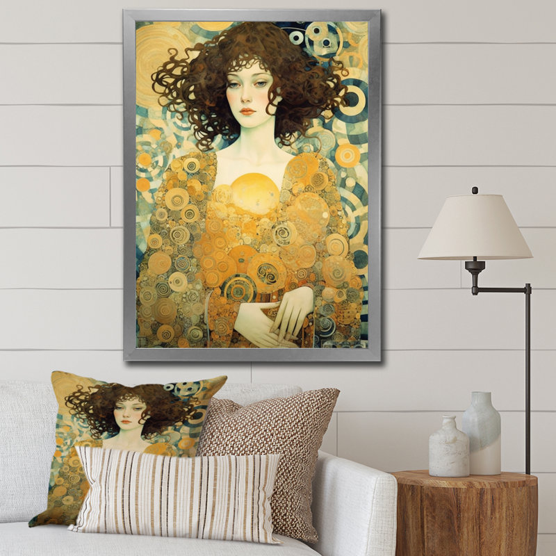 Femme chef-d'œuvre sur toile, Cadre simple argenté, H 32 po x l 16 po x P 1 po