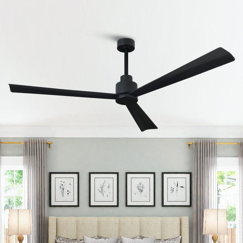Ventilateur de plafond 52 po à 3 pales 52 po sans lumières, télécommande incluse, tiges verticales de 5 po / 10 po, Noir