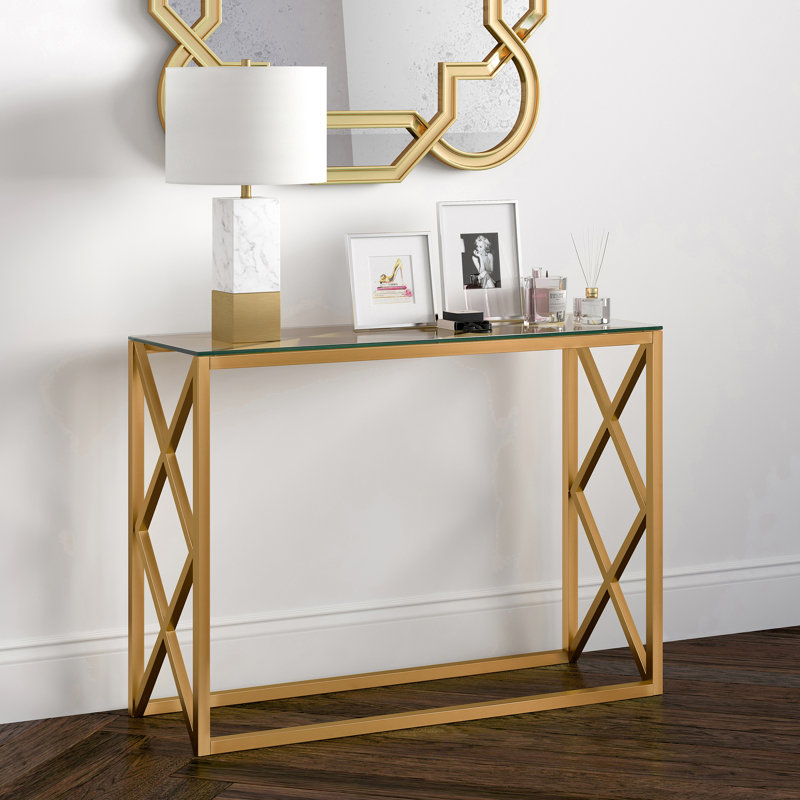 Glass Top Console Table, Brass