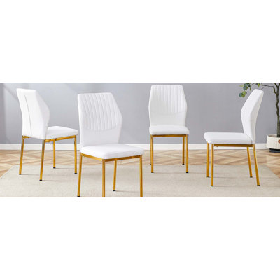 Luxury Simple Chair-Set Of 6,Fabric Material High Resilience Dining Chair With Metal Leg,The Chair Back Has A Vertical Stripe Design With Smooth And Uniform Lines