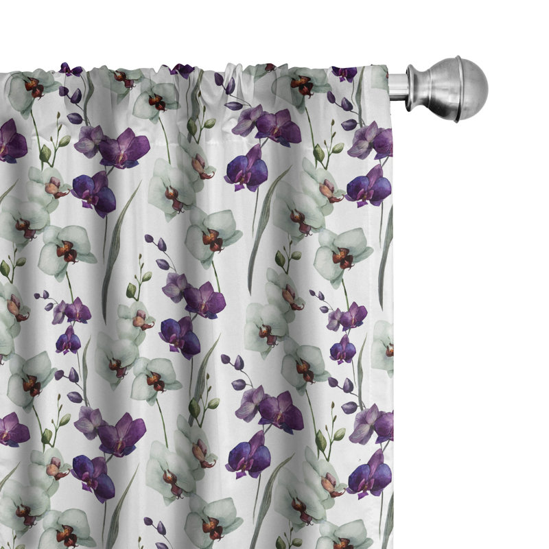 Bloomer Watercolor Flower Floral Semi-Sheer Rod Pocket Curtain, 28" x 95"