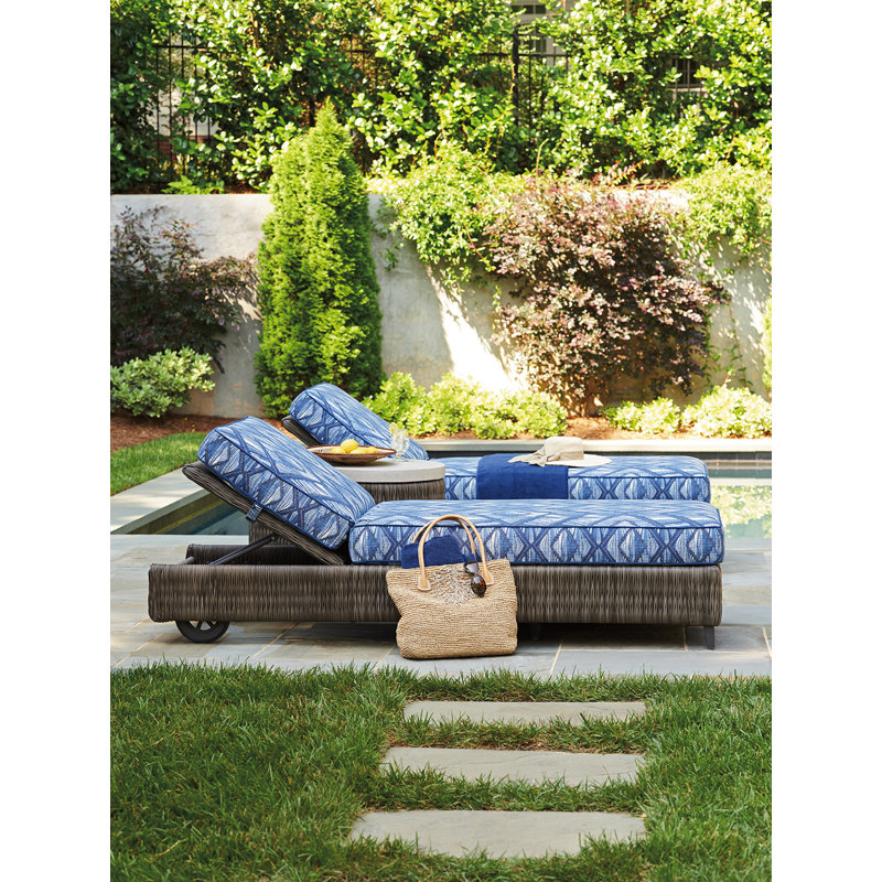 Transitional Blue/Gray Cushioned Outdoor Chaise Lounger 28"x82"