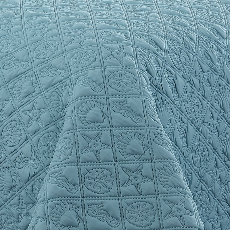 Del Ray Modern & Contemporary Polyester Quilt, Blue/Taupe, Queen Quilt + 8 Additional Pieces