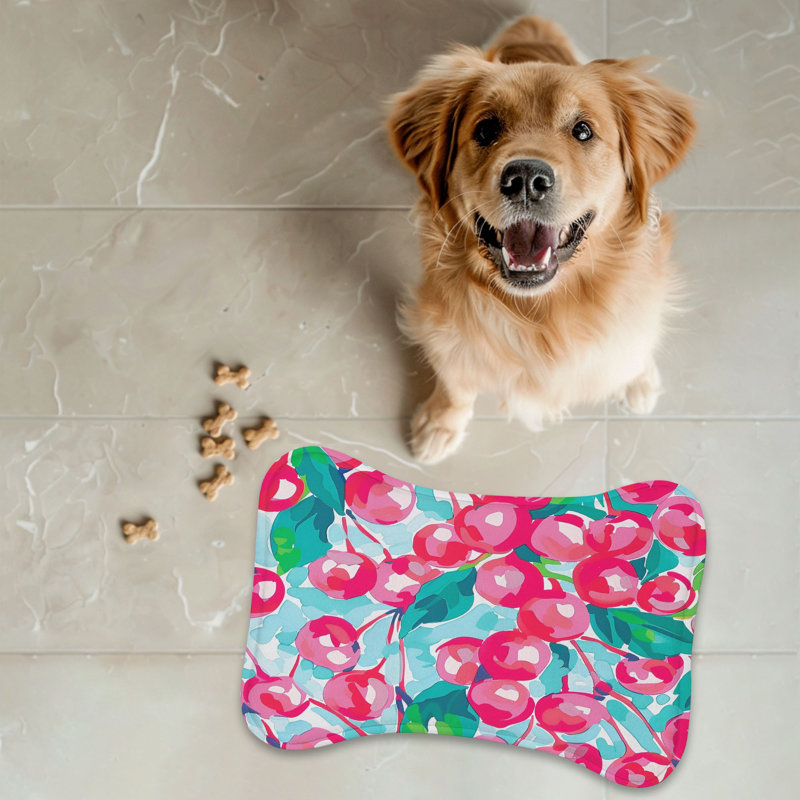 Preppy Cherry Patterns - 1 Piece Bone Shape Feeding Mat, 18"