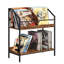 Support de rangement pour disque vinyle à 2 niveaux, étagère de présentation de 250 disques, support de rangement en bois avec séparateurs en fil de fer, brun rustique et noir