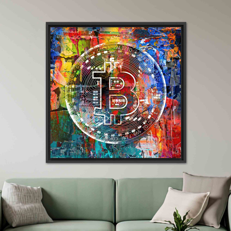 Impression sur toile Vibrant Bitcoin: Modern Crypto Office Decor, 1P BlackFramedCanves, H: 55,2 po x l: 55,2 po