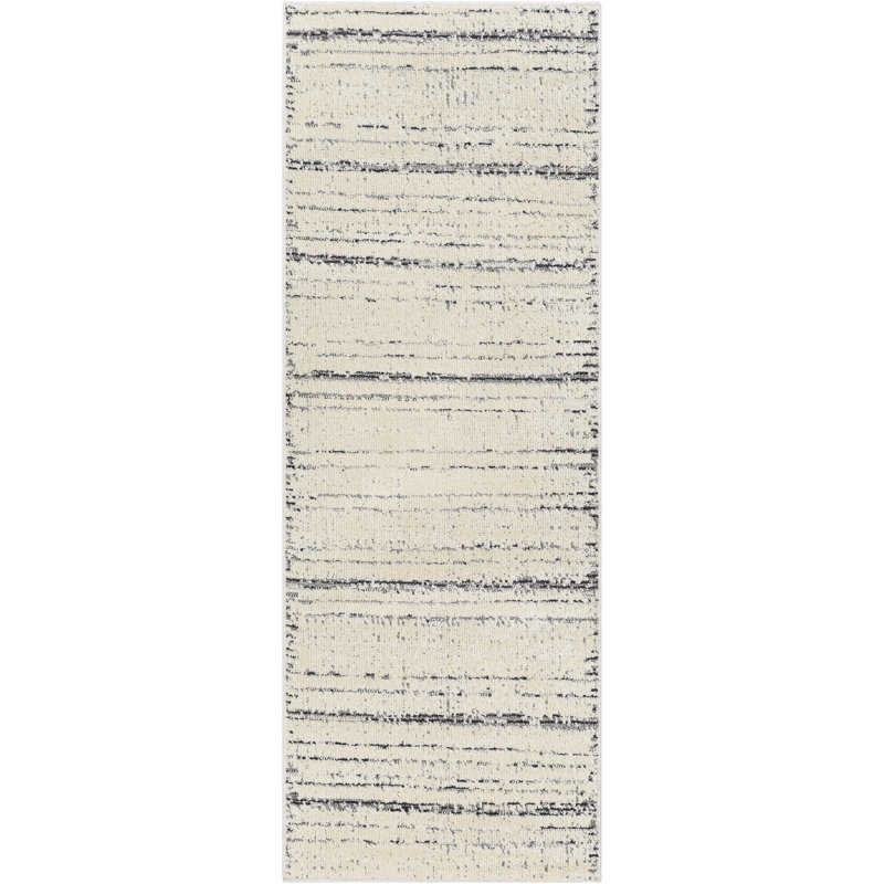 Bacilia Striped Machine Woven Polyester/Polypropylene Area Rug in Ivory/Gray, Runner 2'7" x 10'