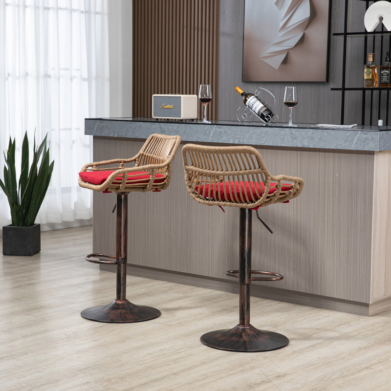 Ensemble de 2 tabourets de bar modernes pivotants avec repose-pieds pour cuisine, Rouge