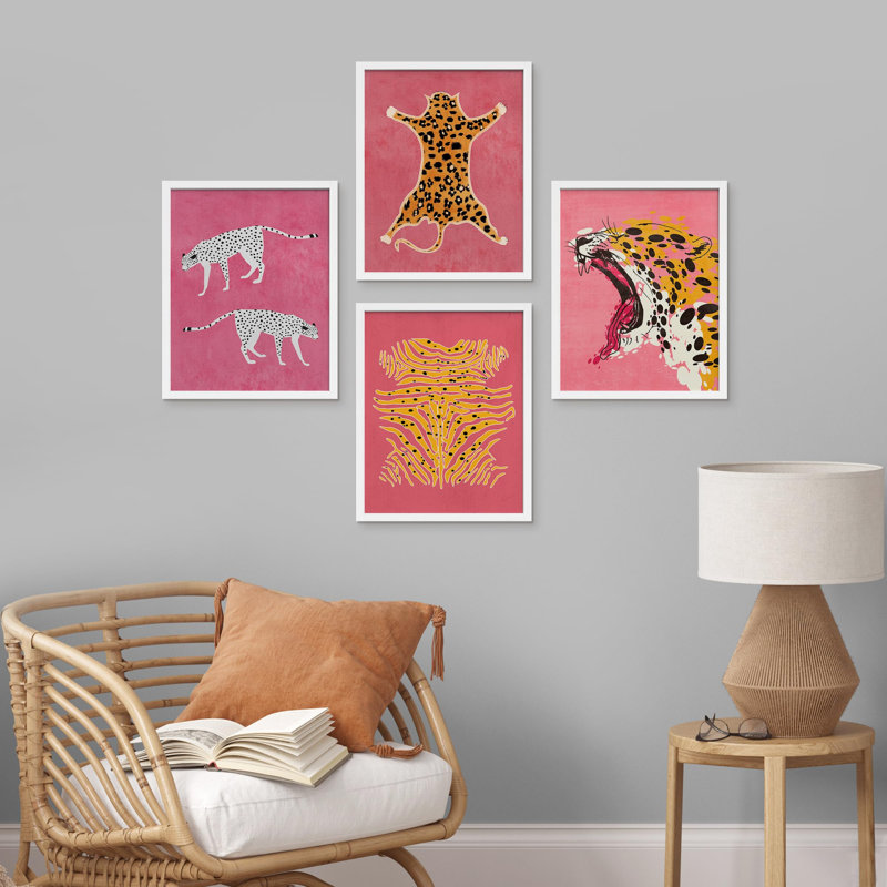 Croquis de tapis en fourrure de guépard africain Jungle, impression sur papier, 4 pièces, Blanc, H 14 po x l 11 po