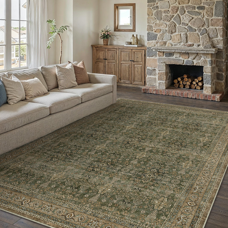 Tapis Kellems Vintage lavable à la machine pour le salon avec envers antidérapant, 0.28", Rectangle 5 pi x 7 pi