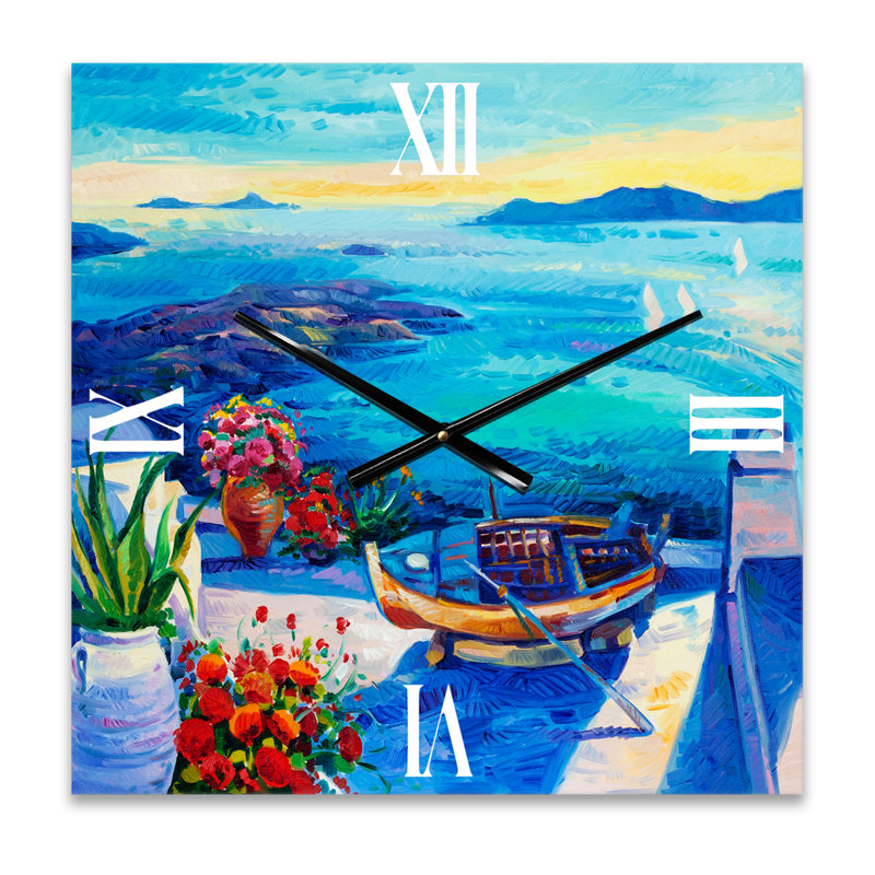 Horloge murale avec vue sur la mer et petites fleurs, Petit