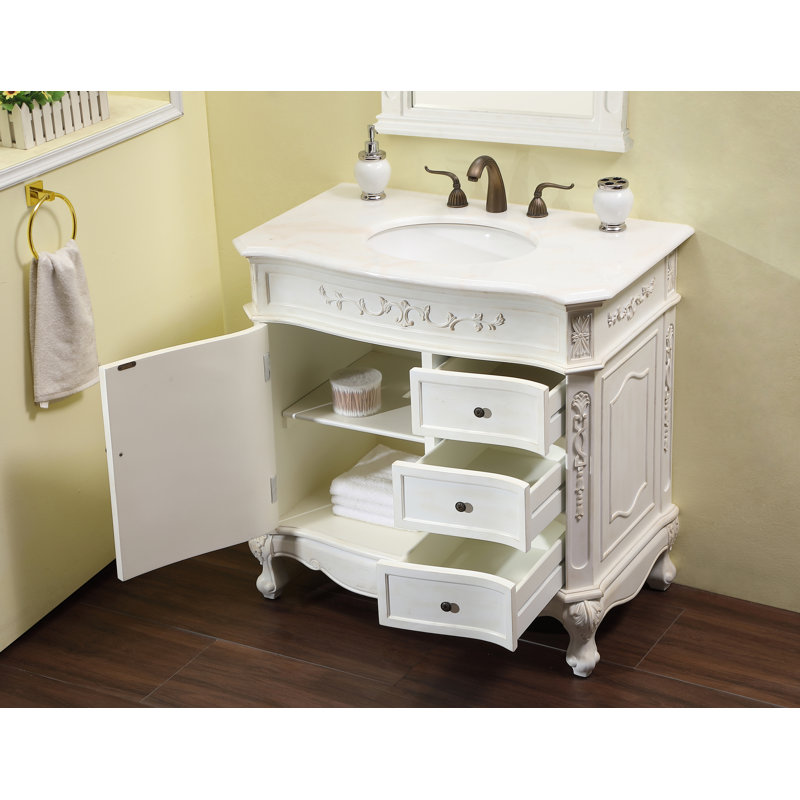 Meuble-lavabo simple 36 po Burnet, Blanc antique, Blanc pur