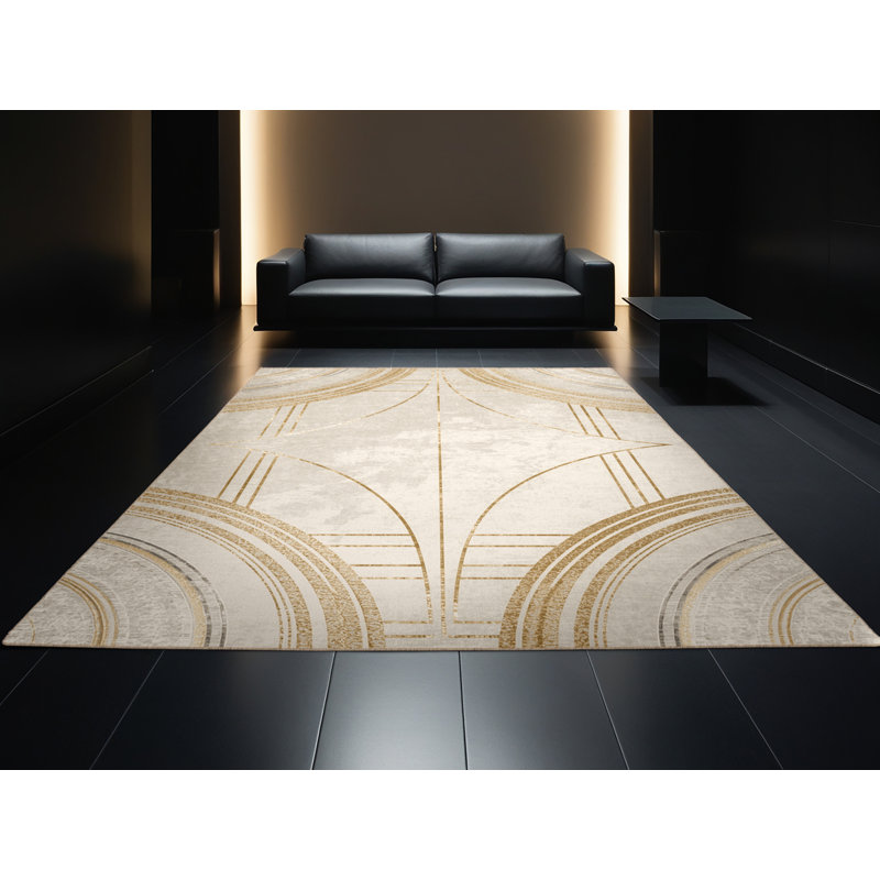 Soft Plush Etzel New Years Modern & Contemporary Abstract Area Rug in Beige – Beige Binding, 5x7