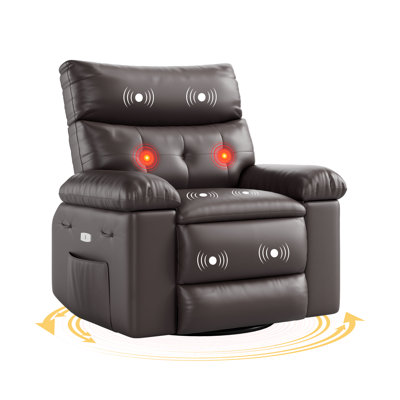 Oversized PU Leather 360° Swivel Rocker Recliner Chair with Heat & Massage, Manual Recliner for Adults, Single Sofa for Living Room and Nursery