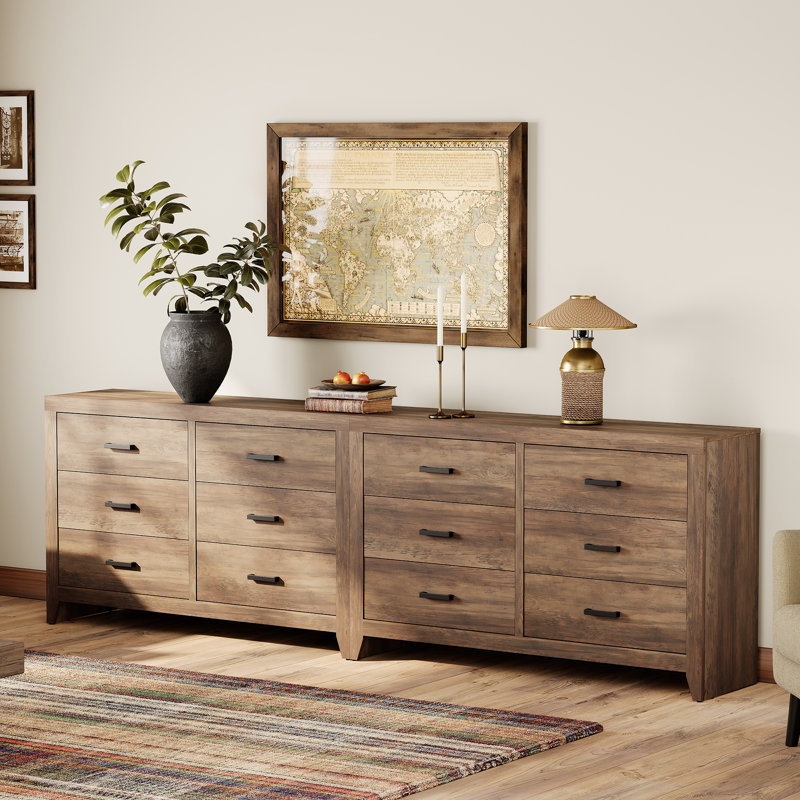 Modular 8.8ft Dresser Set - 12-Drawer Adjustable Organizer for Multi-Room Farmhouse Storage, Rustic Brown