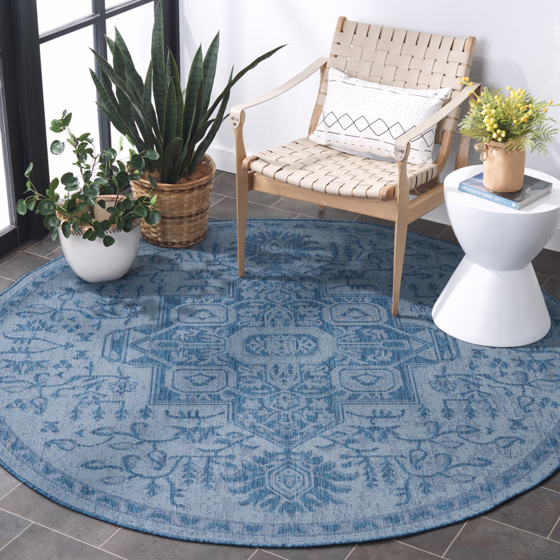 Mayleen Performance Machine Washable Oriental Indoor/Outdoor Area Rug, Round 6'7"