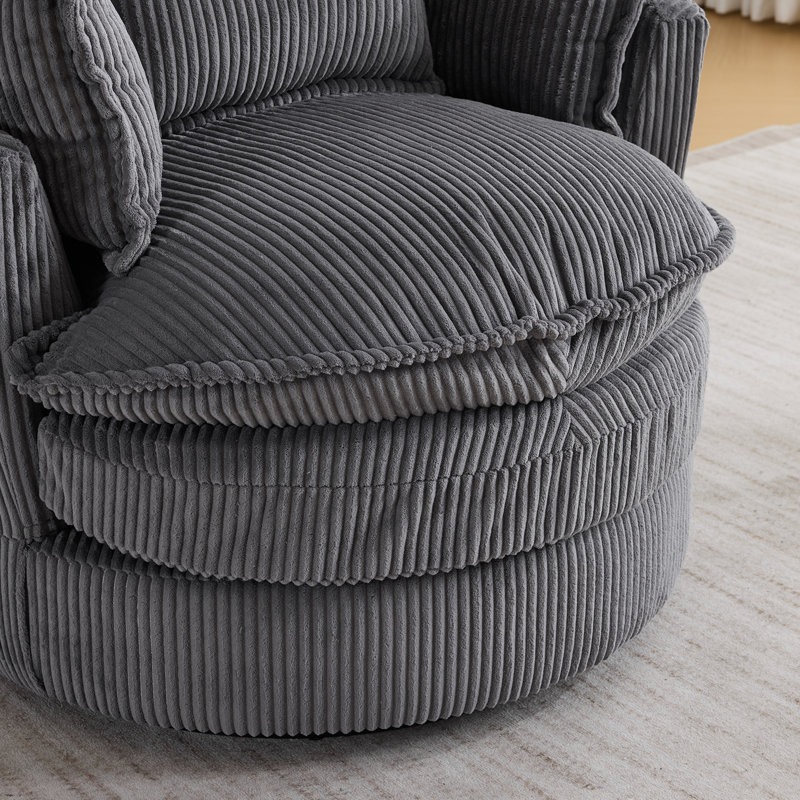 34.25''W Corduroy Double-Layer Seat Cushion Swivel Accent Sofa Chair, Gray Corduroy
