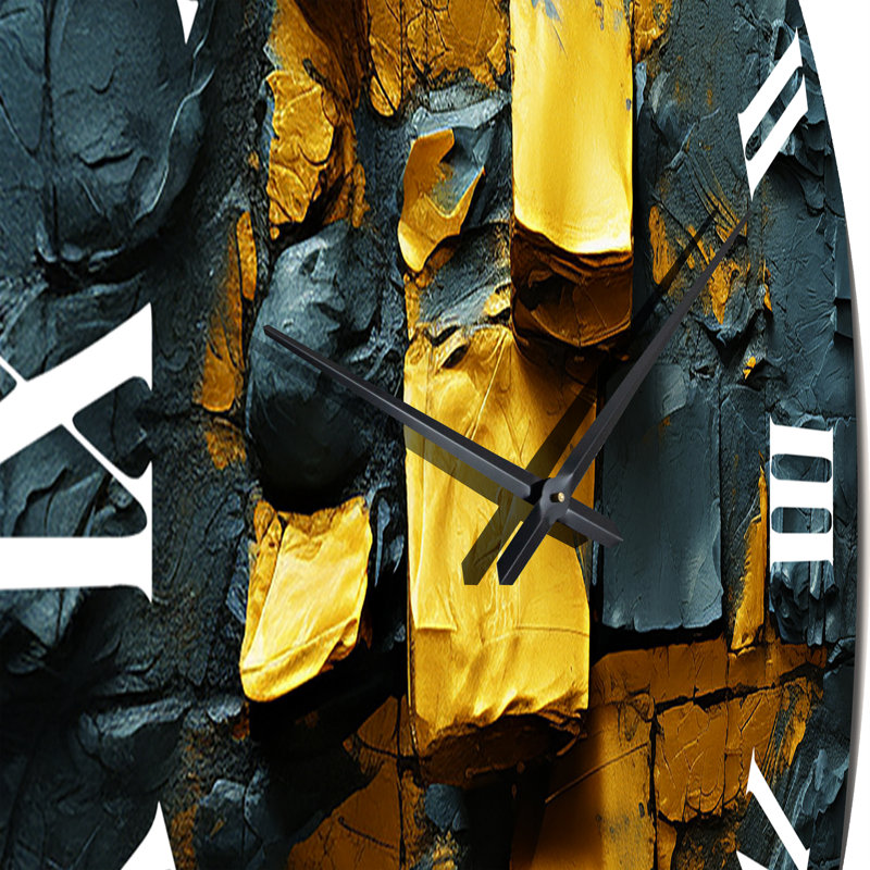 Horloge murale Rough Love Slavic Abstract en jaune et bleu III, Petit