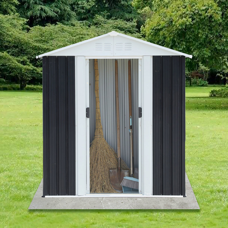 5X3 Feet Dark Grey Outdoor Storage Shed With Aluminum Alloy Frame With Base, Black, 70.7" H x 70.5" W x 49.8" D