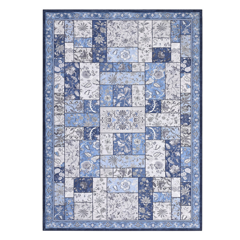 Oriental Machine Washable Rug with Rubber Backing for Living Room Vintage Non-Slip Dining Room Rug Easy-Cleaning Plaid Floor Carpet for Bedroom Hallway Kitchen Office Playroom