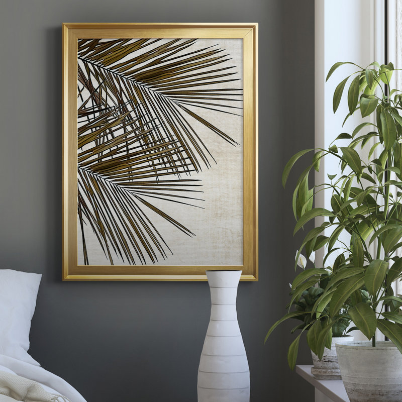 Palm I - peinture sur toile encadrée, Cadre doré, H 22,5 po x l 30,5 po x P 1,5 po