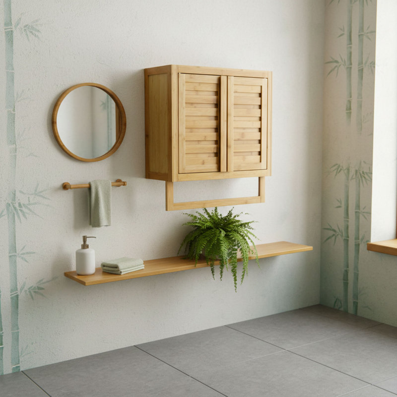 Mitch Solid Wood Bathroom Cabinet, Natural