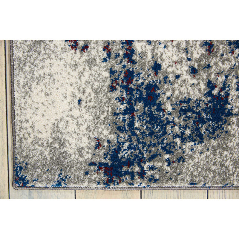 Heffernan Abstract Ivory/Blue/Red Rug, Rectangle 5'3" x 7'3"