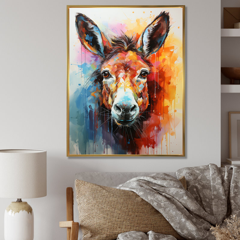 Pop Art Donkey Pop II - âne, art mural, Cadre flottant doré, H 44 po x l 34 po x P 1,5 po