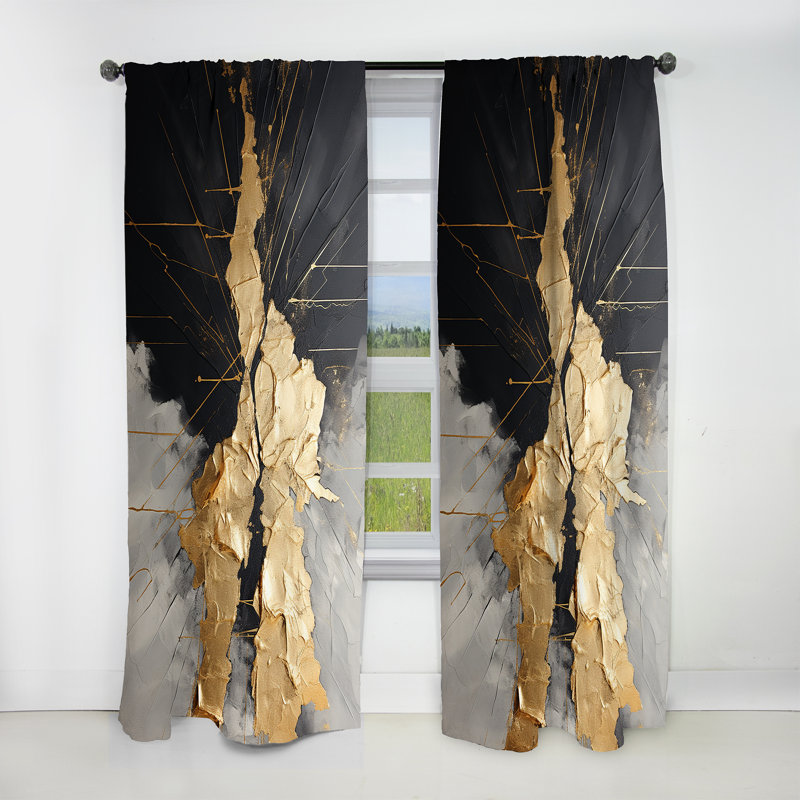 Black And Gold Abstract Meditation I - Abstract Painting Blackout Abstract Curtain - 1 Panel, 52" W x 95" L