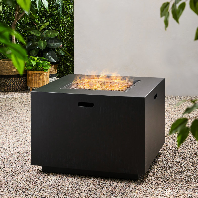 Foyer d'extérieur carré en fer 50 000, gris foncé, 33 po x 24 po, propane, aucun assemblage requis, fer, l 33 po x H 24 po