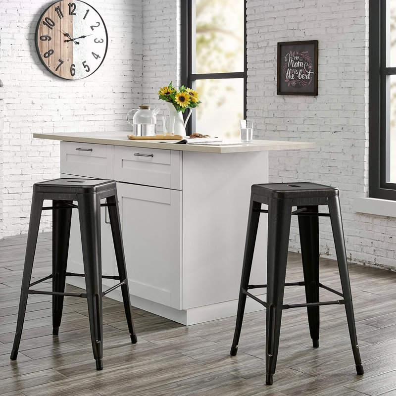 Tabourets de bar sans dossier, légers, industriels, contemporains, rustiques, rétro, costaux, en métal, sans dossier et 4 pieds (ensemble de 2) (siège de 30 po, noir vieilli)