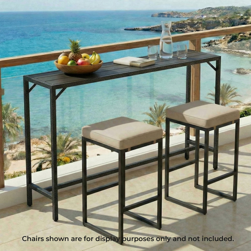 Bar Table, 63" Patio Counter Height Table, High Top Furniture W/ Hdpe Top, E-coating & Hammer-finish Frame, Adjustable Foot, All Weather For Hot Tub,balcony,poolside,kitchen(black)