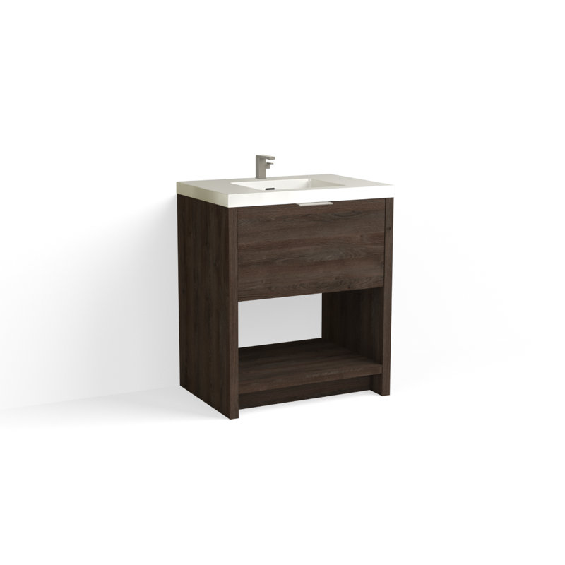 Vista 30" W Freestanding Single Bathroom Vanity, White Gloss, Single-Hole, White Nanomatte/Matte Black
