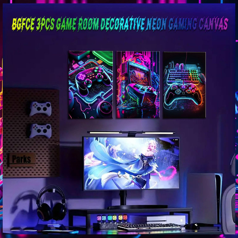 Ensemble de 3 affiches pour salle de jeux, néon