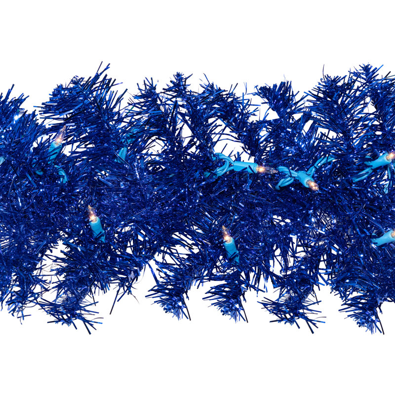 Pre-Lit Artificial Tinsel Christmas Garland - 9' X 8" - Clear Lights, Blue