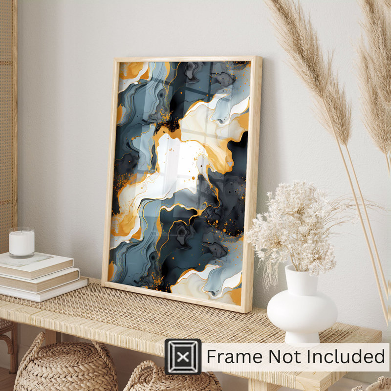 Abstrait gris et or brossé III, reproduction d'art moderne sans cadre, H 20 po x l 16 po