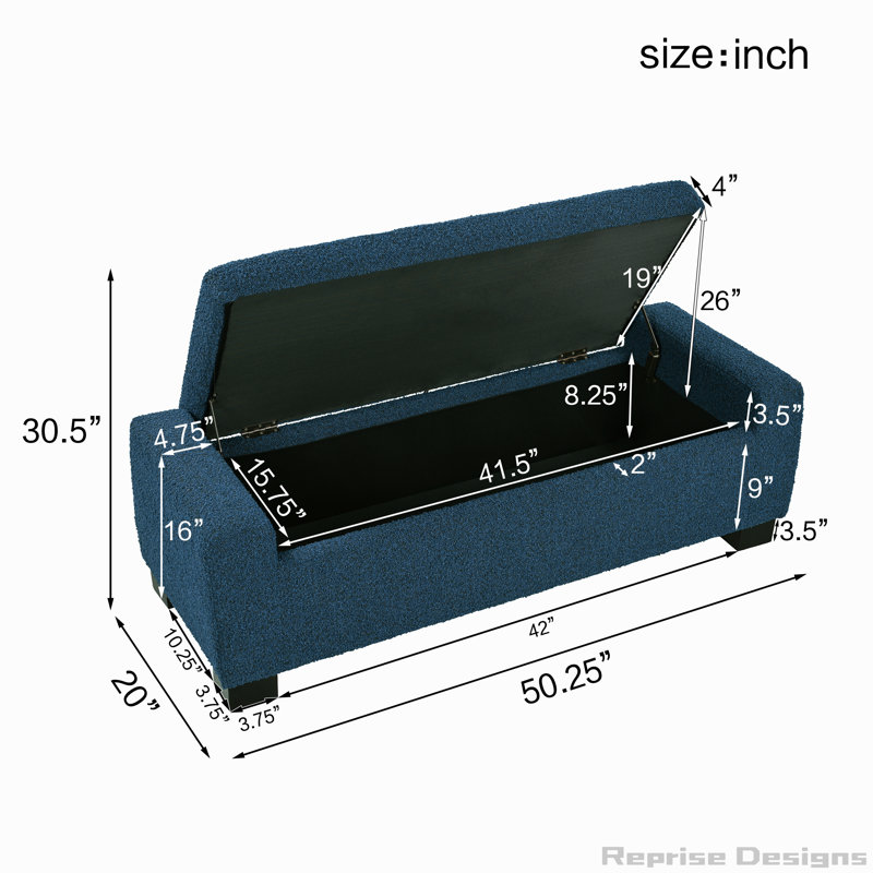 Banc repose-pieds 50 po avec rangement dissimulé, Bleu