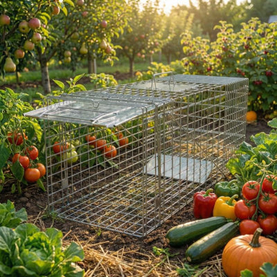 46" Live Animal Trap Cage with Carrying Handle & Sensitive Trigger, Collapsible Steel Trap for Raccoons, Small Dogs, Stray Cats, Opossums – 46.06" L x 16.14" W x 18.11" H