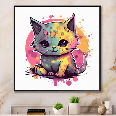 «Pink Cute Kitten Cat Illustration I», reproduction sur toile
