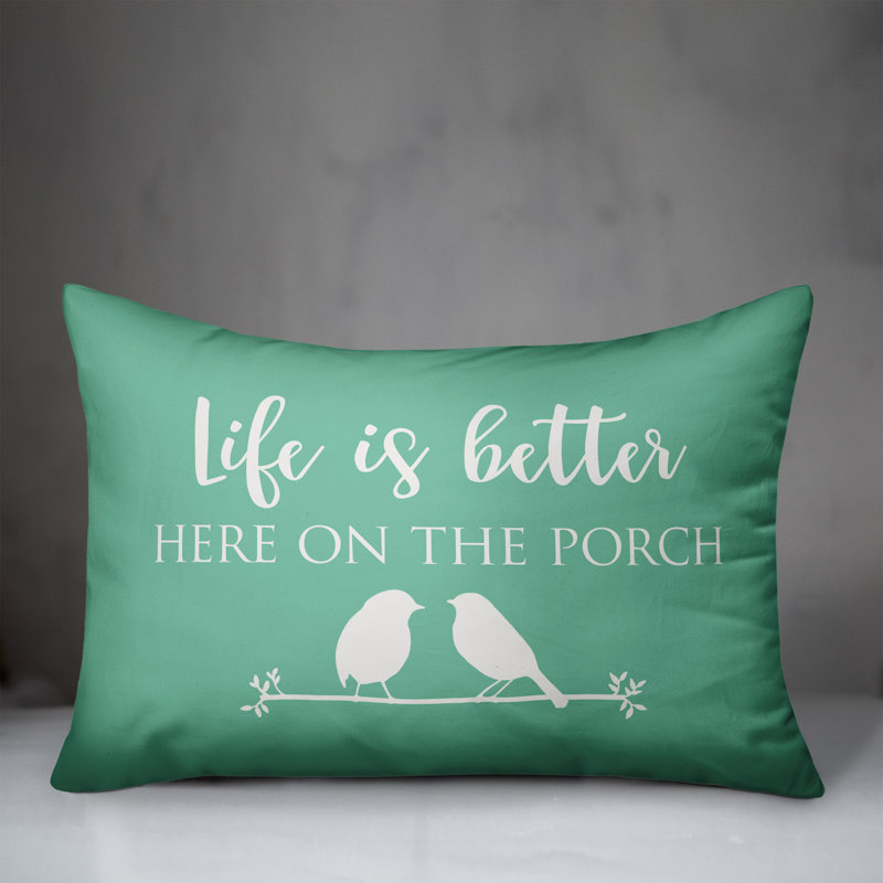 Housse de coussin rectangulaire d'extérieur Addisyn Life is Better Here on the Porch, Vert menthe