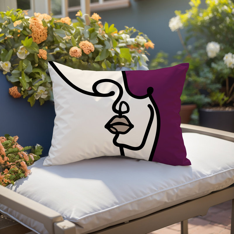 Coussin lombaire réversible intérieur / extérieur Jai Abstract, H 18 po x l 25 po, Mauve