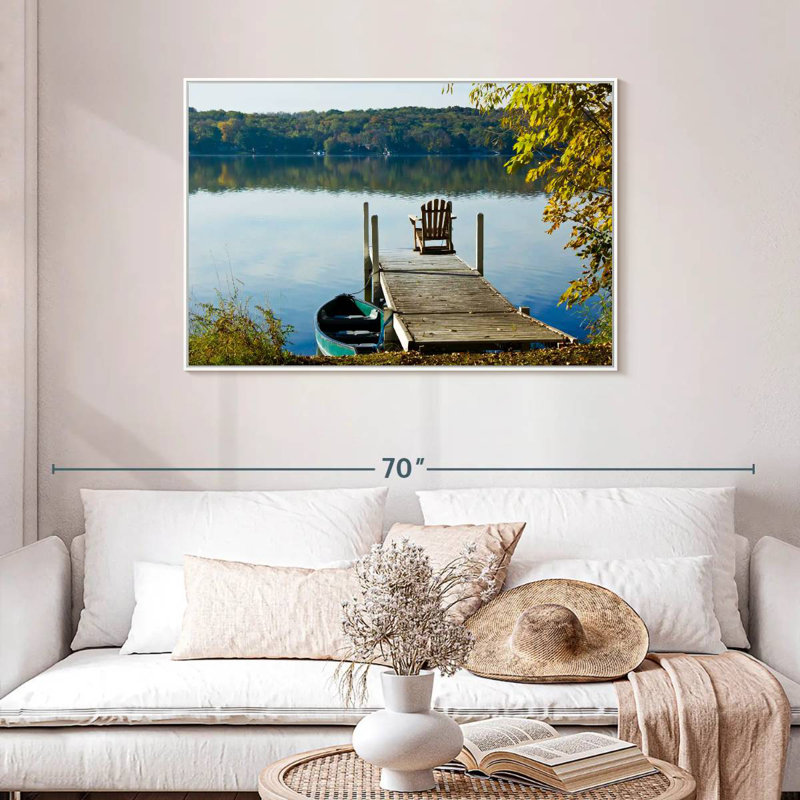 Lac Léman matin calme, Cadre flottant blanc, 43 po x 29 po