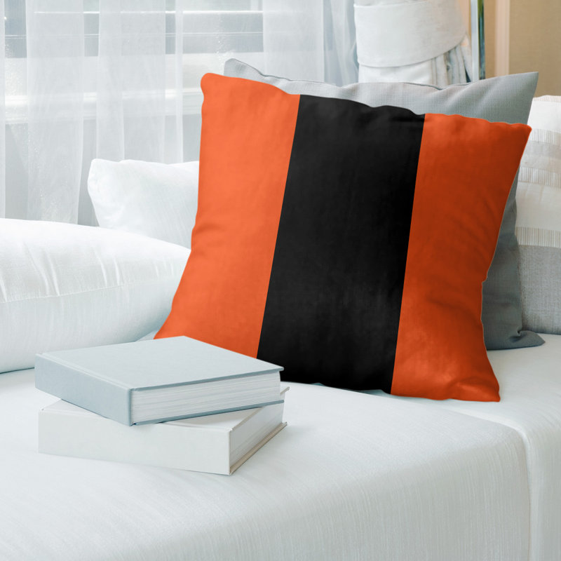 Housse de coussin, 16 po x 16 po, Orange / noir, Polyester sergé