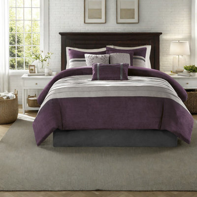 Ensemble de literie luxueux en suède 7 pièces, polyester moelleux et simili suède, style transitionnel pour le confort de la maison
